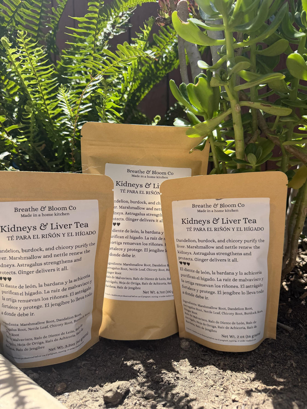 Breathe & Bloom Co. Root & Renew loose leaf herbal tea pouches in three sizes